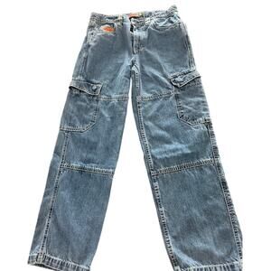 Empyre Baggy Cargo Jeans Blue Wide Leg Skate Y2K Utility Pants Size 27